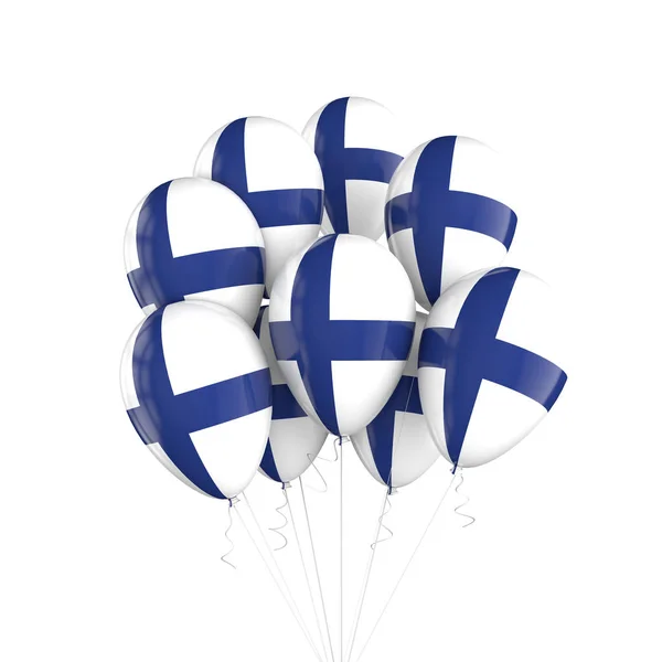 Finland flagga gäng ballonger på strängen. 3D-rendering — Stockfoto