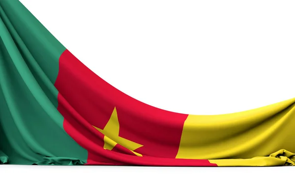 Bandera de tela colgante de bandera nacional de Camerún. Renderizado 3D —  Fotos de Stock