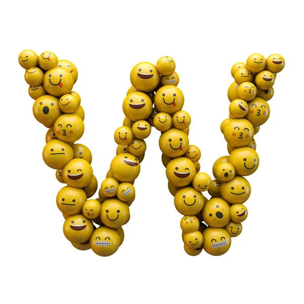 Buchstabe w Emoji-Schrift. 3D-Darstellung — Stockfoto