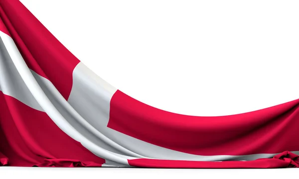 Danii flagi narodowej wiszące tkaniny banner. Renderowanie 3D — Zdjęcie stockowe