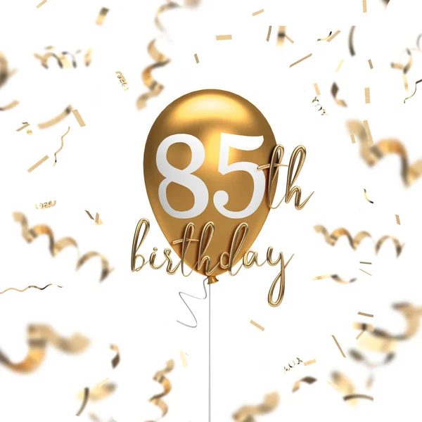 ハッピー85歳の誕生日ゴールドバルーングリーティングの背景。3D レンダリ — ストック写真