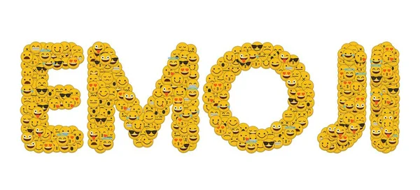 A palavra emoji escrito em emoji de mídia social personagens sorridentes — Fotografia de Stock