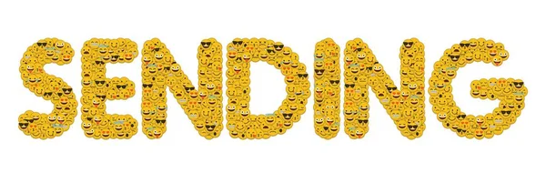 A palavra envio escrito em emoji de mídia social personagens sorridentes — Fotografia de Stock
