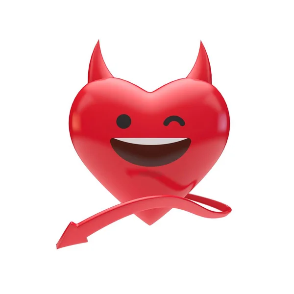Rote Teufel emoji emoticon charakter herz. 3D-Darstellung — Stockfoto