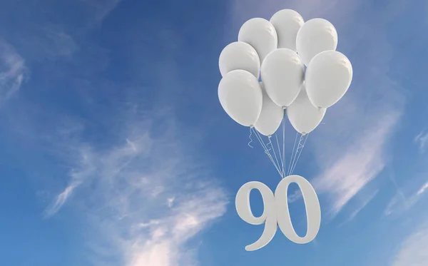 Number 90 party celebration. Number attached to a bunch of white — Stock Photo, Image