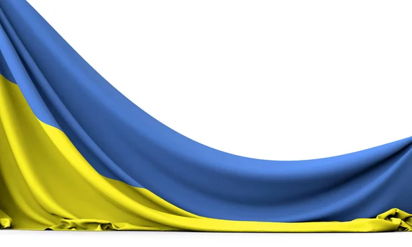 Ucraina bandiera nazionale appeso banner tessuto. Rendering 3D — Foto Stock