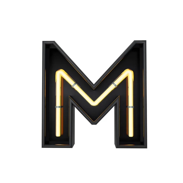 Neon stijl licht letter M. gloeiende neon hoofdletter. 3D rende — Stockfoto