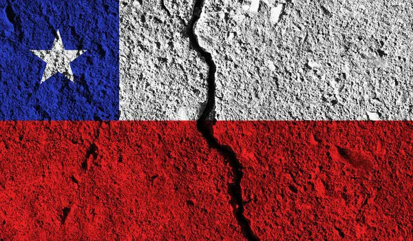 Chile flag with crack through the middle. Country divided concep