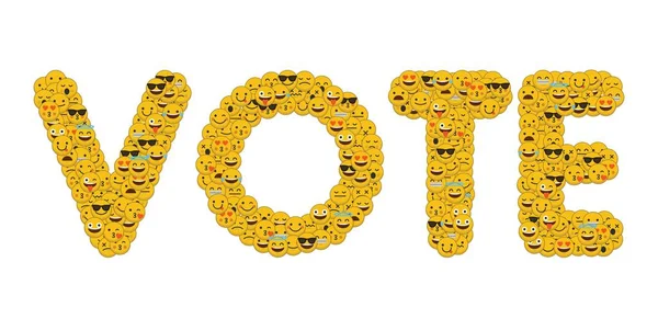 Ordet omröstning skriven i sociala medier emoji smiley tecken — Stockfoto