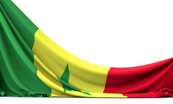 Szenegáli nemzeti zászló lógó szövet banner. 3D renderelés — Stock Fotó