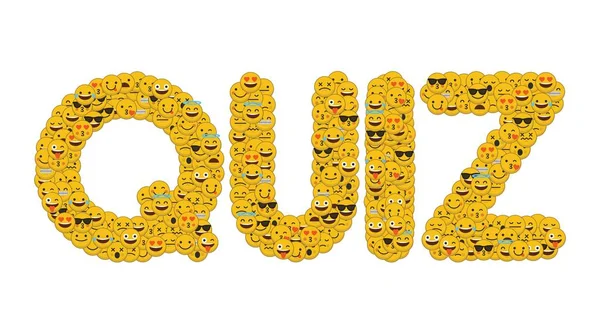 El cuestionario de palabras escrito en las redes sociales emoji sonrientes personajes — Foto de Stock