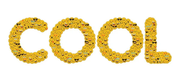 Le mot cool écrit dans les médias sociaux émoji personnages souriants — Photo