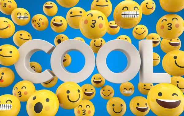Set of emoji emoticon character faces with the word cool, 3D Ren