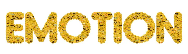 La palabra emoción escrita en las redes sociales emoji smiley characters —  Fotos de Stock