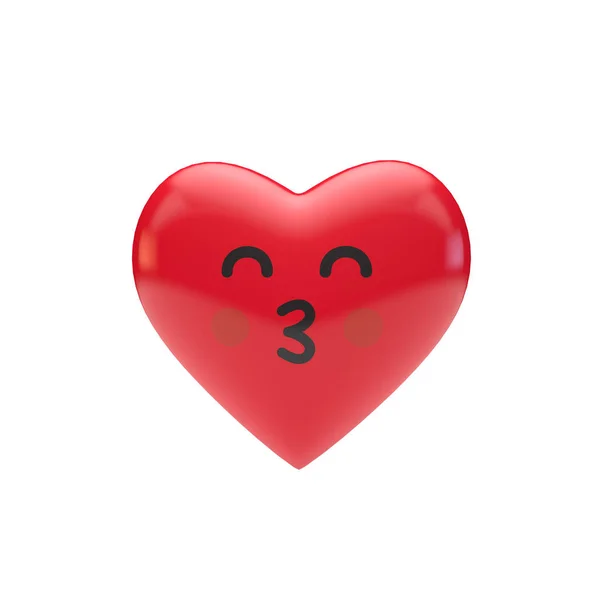 Emotikon emotikonów znak czerwony kształt serca. Renderowanie 3D — Zdjęcie stockowe