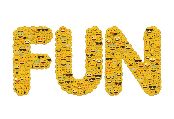 The word fun written in social media emoji smiley characters — Stock Photo, Image