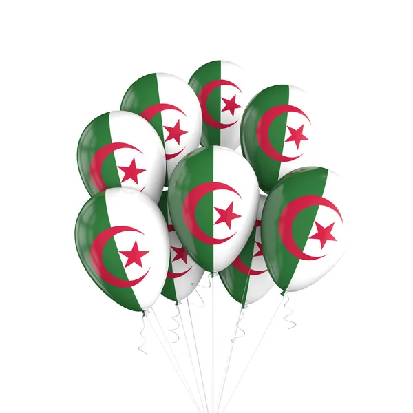 阿尔及利亚在绳子上悬挂一串气球。3d 渲染 — 图库照片