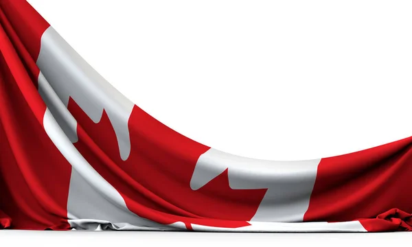 Bandera de tela colgante de bandera nacional de Canadá. Renderizado 3D — Foto de Stock