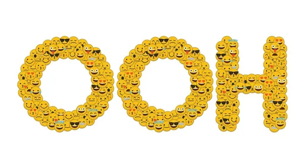 La palabra ooh escrito en las redes sociales emoji sonrientes personajes — Foto de Stock