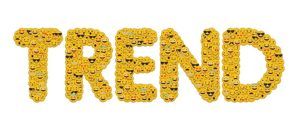 La palabra tendencia escrita en las redes sociales emoji sonrientes personajes — Foto de Stock