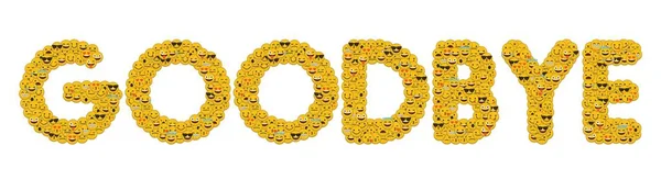 La palabra adiós escrita en las redes sociales emoji sonrientes personajes —  Fotos de Stock