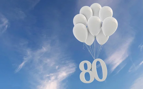 Number 80 party celebration. Number attached to a bunch of white — Stock Photo, Image