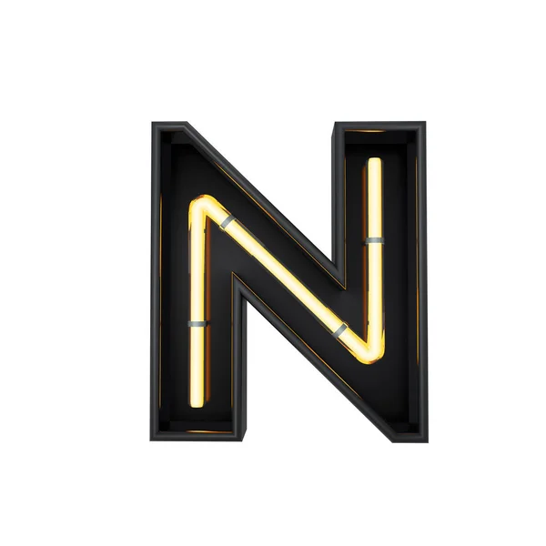 Neon stijl licht letter N. gloeiende neon hoofdletter. 3D rende — Stockfoto