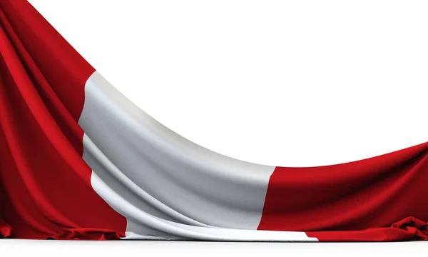 Bandiera nazionale Perù stendardo tessuto appeso. Rendering 3D — Foto Stock
