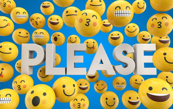 Emoji hangulatjel karakter a szót a szó kérjük, 3D R — Stock Fotó