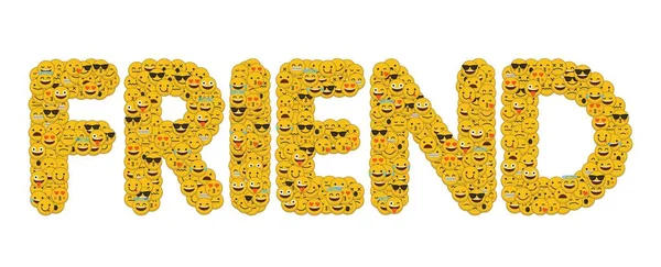 A szó barátom írt a szociális média Emoji smiley karakterek — Stock Fotó