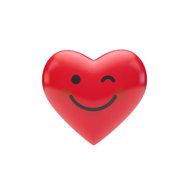 Emoji carácter emoticono rojo forma de corazón. Renderizado 3D —  Fotos de Stock