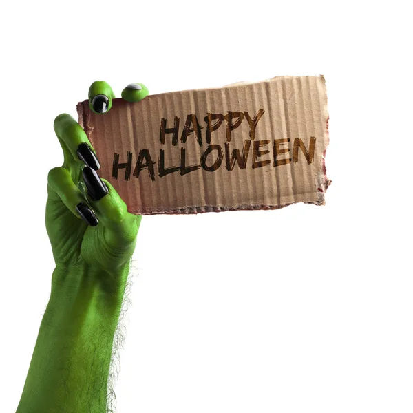 즐거운 할로윈 보내세요. 녹색 마녀 또는 좀비 몬스터 손을 들고 — 스톡 사진