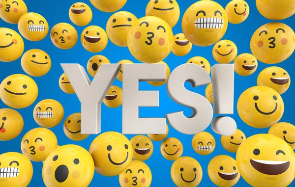 Jeu de personnages émoticônes emoji avec le mot oui, 3D Rend — Photo