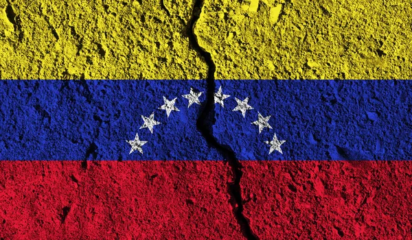 Venezuela flag with crack through the middle. Country divided co — Stock Photo, Image