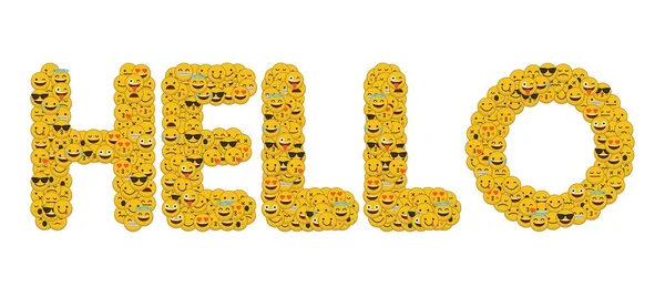 Слово hello написано в эмодзи-символах социальных сетей — стоковое фото
