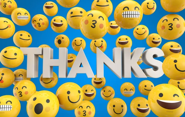 Set emoji wajah karakter dengan kata terima kasih, 3D R — Stok Gambar Set emoji wajah karakter dengan kata terima kasih, 3D R Stok Foto Bebas Royalti