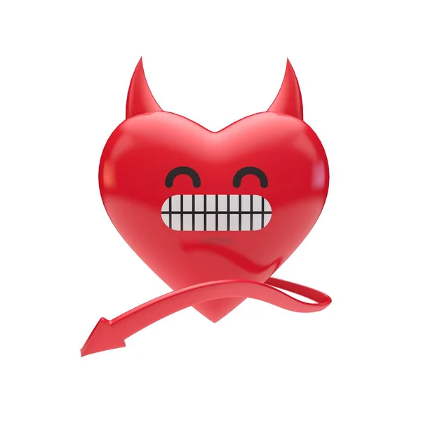 红色魔鬼表情符号字符心脏。3d 渲染 — 图库照片