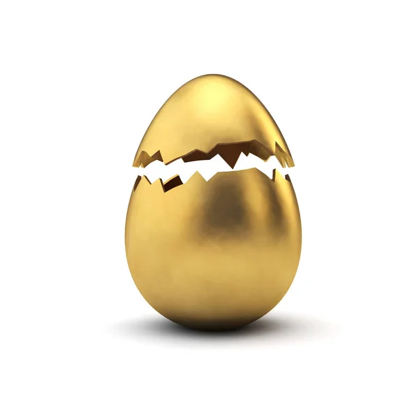 Gold luxury easter egg cracked open. 3D Rendering — Stock Photo, Image
