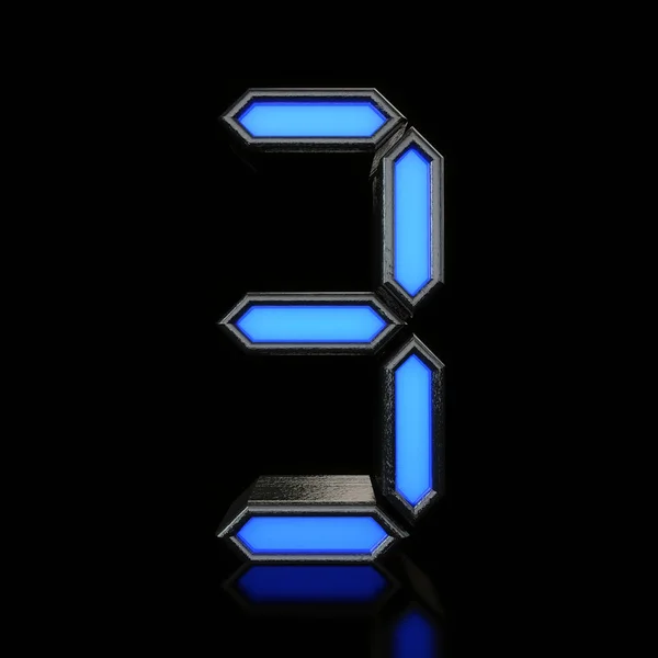Νούμερο 3 φουτουριστική μπλε ψηφιακή γραμματοσειρά με νέον LED. Απόδοση 3D — Φωτογραφία Αρχείου