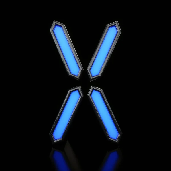 Letter X futuristisk blå Neon LED Digital Font. 3D-rendering — Stockfoto