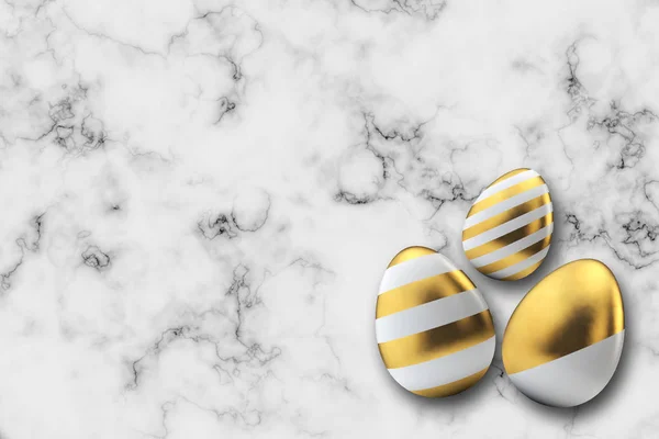 Oeufs de Pâques motif or sur un fond de marbre. Rendu 3D — Photo