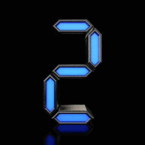 Number 2 Futuristic blue neon led digital font. 3D Rendering — Stock Photo, Image