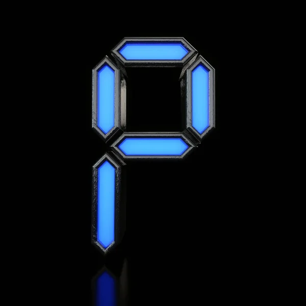 Lettre P Polices numériques LED néon bleu futuriste. Rendu 3D — Photo