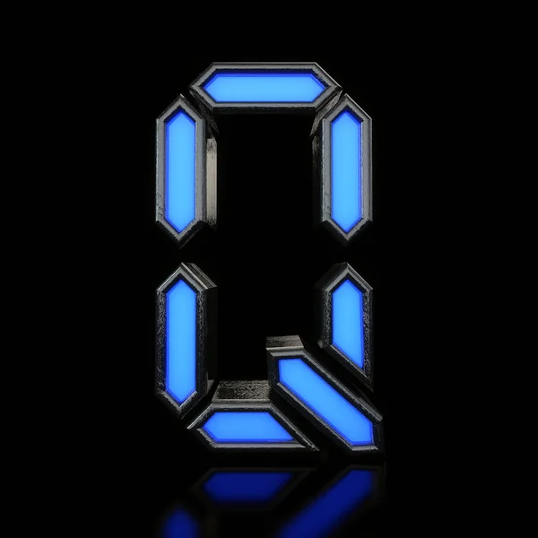 Skrivelse Q futuristisk blå Neon LED Digital Font. 3D-rendering — Stockfoto