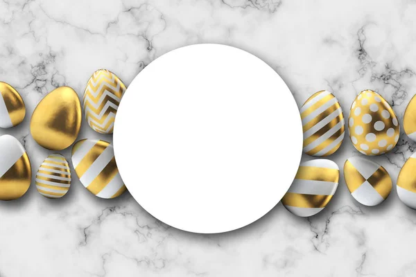 Ostereier im Goldmuster mit Kopierraum. 3D-Darstellung — Stockfoto