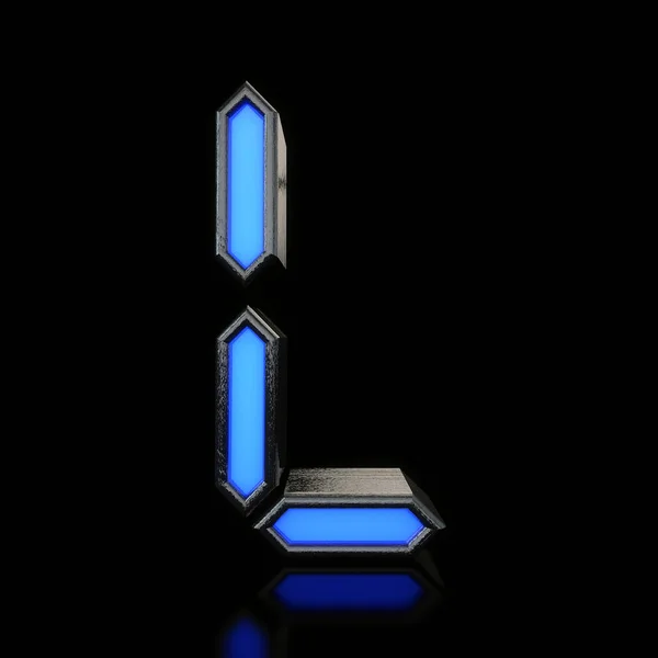 Lettre L Polices numériques à led néon bleu futuriste. Rendu 3D — Photo