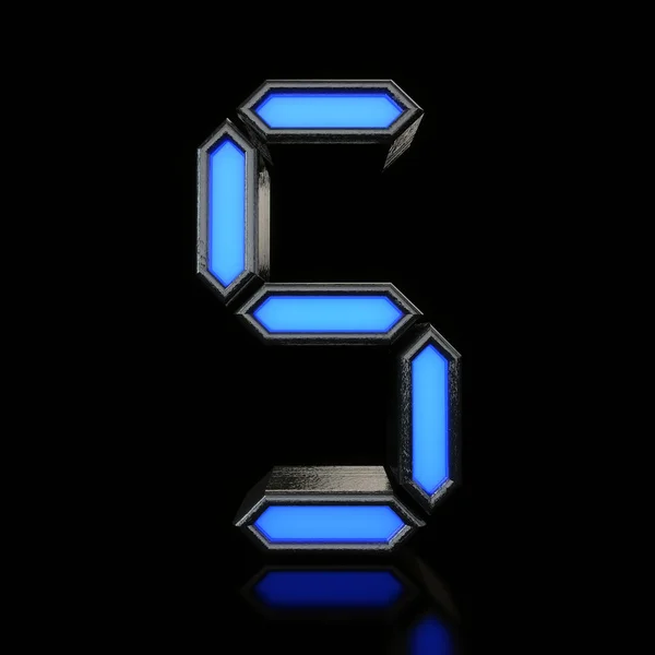 Lettera S Futuristico blu al neon led font digitale. Rendering 3D — Foto Stock