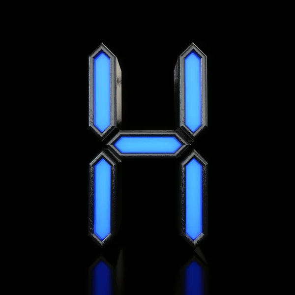 H betű futurisztikus kék neon LED digitális betűkészlet. 3D renderelés — Stock Fotó