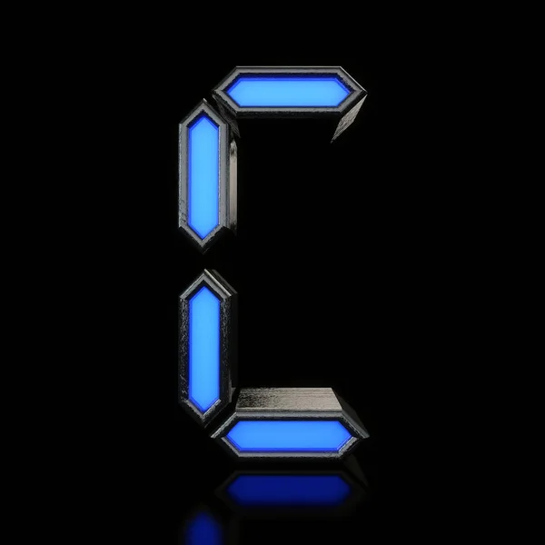 Γράμμα C φουτουριστική μπλε φωτεινή ψηφιακή γραμματοσειρά. Απόδοση 3D — Φωτογραφία Αρχείου