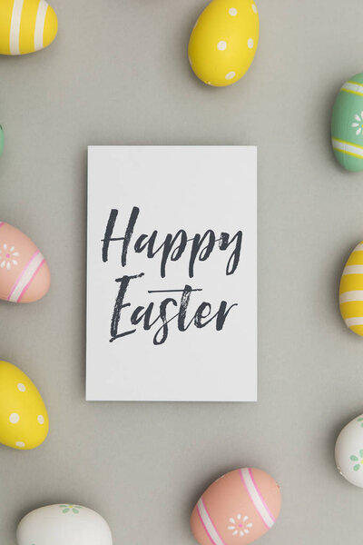 Colourful easter eggs with a handwritten easter message